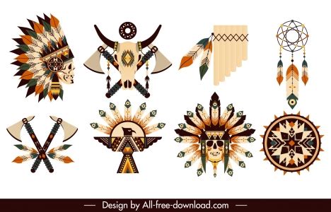 indian design elements tribe symbols sketch vectors stock  format
