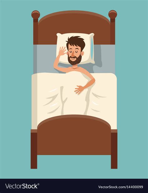 cartoon beard man sleep covered blanket in bed vector image