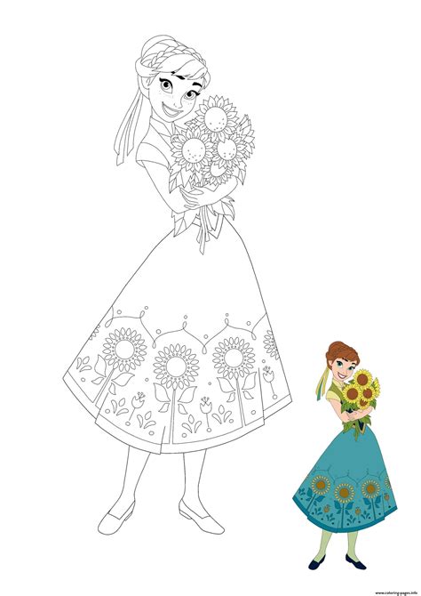 princess anna  sunflowers coloring page printable