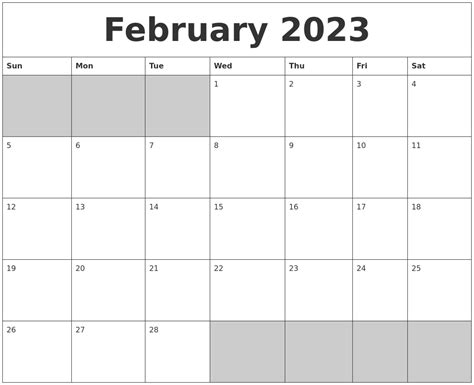 february  blank printable calendar