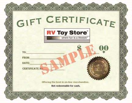 rv toy store gift certificate rv toy store