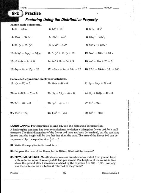 images  algebra  factoring review worksheet answers
