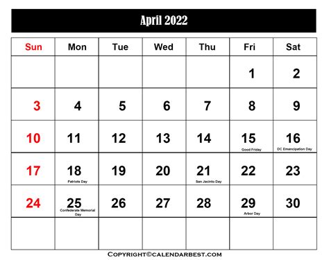 printable april  calendar  holidays printable word searches