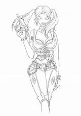 Harley Quinn Pages Coloring Lineart Suicide Squad Joker Sketch Deviantart Template Arkham Chibi sketch template