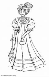 Coloring Pages Victorian Woman Colouring Fashion Dress Adult Draw Printable Ladies Color Women Book Lady Drawing Adults Print Kids Vintage sketch template