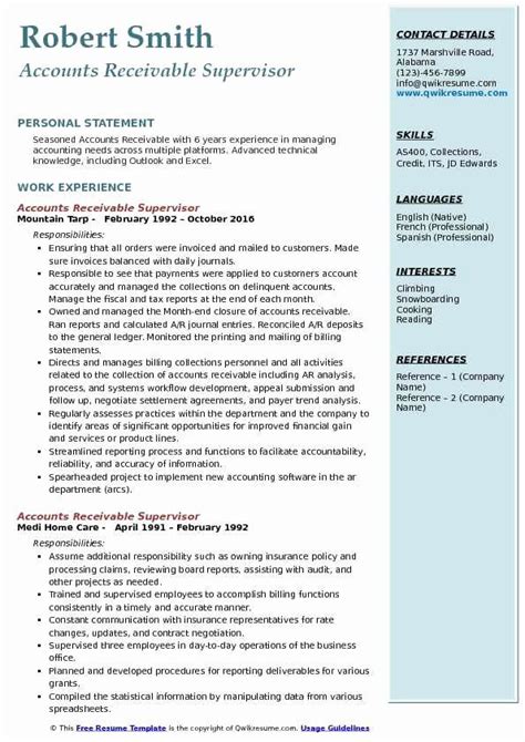 sample resume  accounts receivable collections  home care