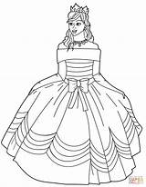 Coloring Princess Pages Gown Ball Dress Printable Drawing Off Shoulder Gowns Dresses Print Wedding sketch template