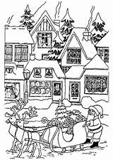 Coloring Christmas Pages Village Santa Kids House Claus Houses Color Coloriage Print Noel Colouring Printable Adults Holiday Scene Sheets Simple sketch template