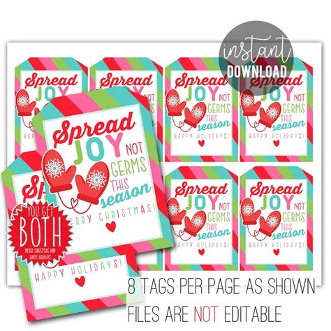 spread joy  germs printable tags sanitizer soap gift tag etsy