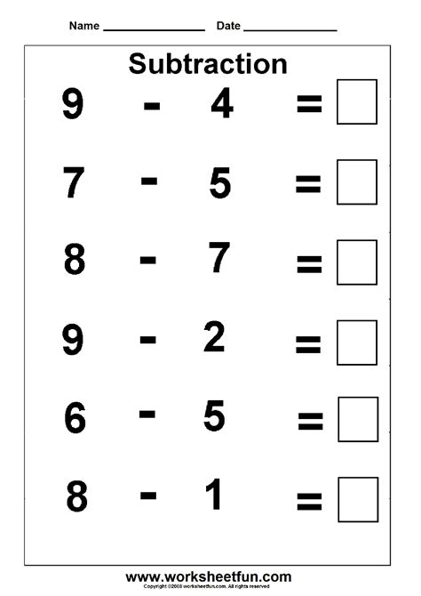 subtraction  kindergarten subtraction worksheets  printable