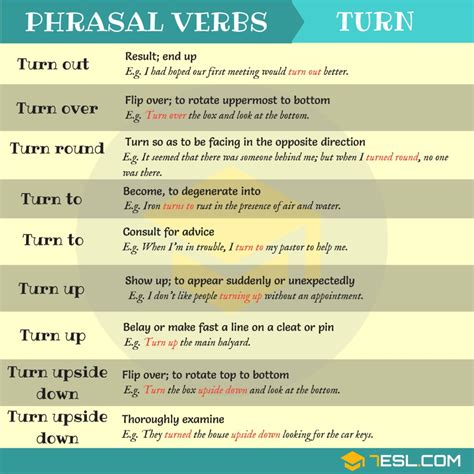 phrasal verbs  turn  english esl
