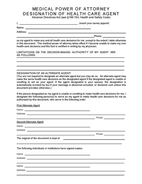 power  attorney form texas printable printable templates