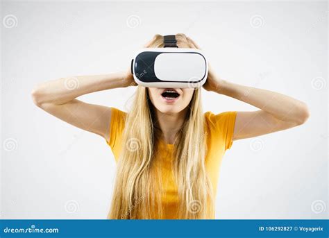 girl wearing virtual reality goggles stock image image  goggles future
