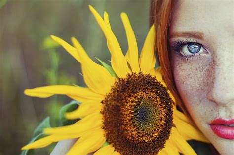 women redhead blue eyes freckles sunflowers wallpapers hd desktop and mobile backgrounds
