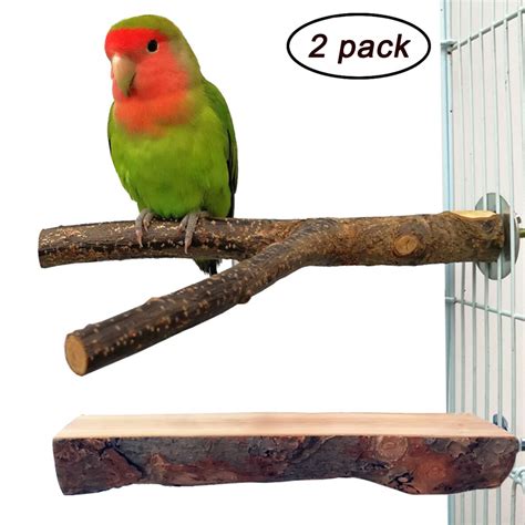 qumy  pack parrot bird cage perch natural wood fork stand perch wooden plaform  parakeets