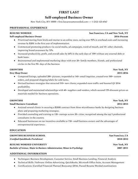 small business owner resume examples   resume worded