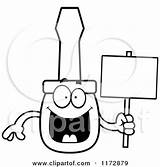 Mascot Screwdriver Holding Sign Happy Clipart Cartoon Thoman Cory Outlined Coloring Vector 2021 sketch template