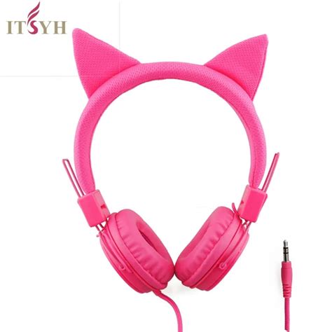 portable universal mm  headset hifi headphone pink fabric cute  wired game headsets
