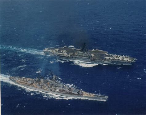 battleship new jersey and carrier coral sea off the coast