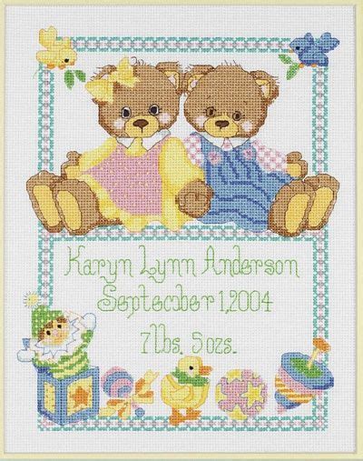baby bears birth announcement cross stitch kit  janlynn cross
