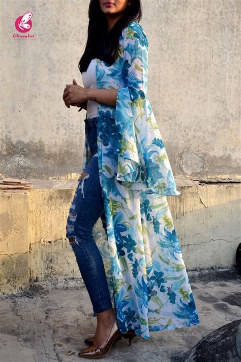 Buy White Printed Long Shrug By Colorauction Online