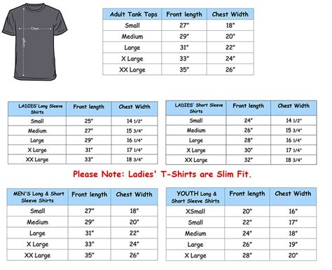 clothing size chart templates word excel formats