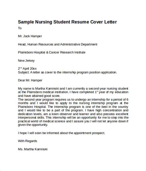 sample nursing cover letter templates