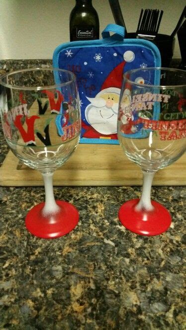 Dollar Tree Wine Glasses Spray Painted Red And White Super Easy Cheap