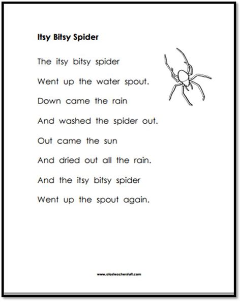 itsy bitsy spider printable poem    teacher stuff printable pages