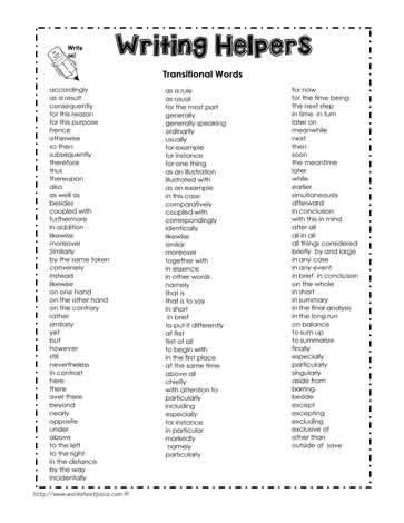 transitional words list transition words