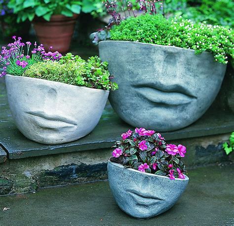 faccia face planters concrete garden plants garden art
