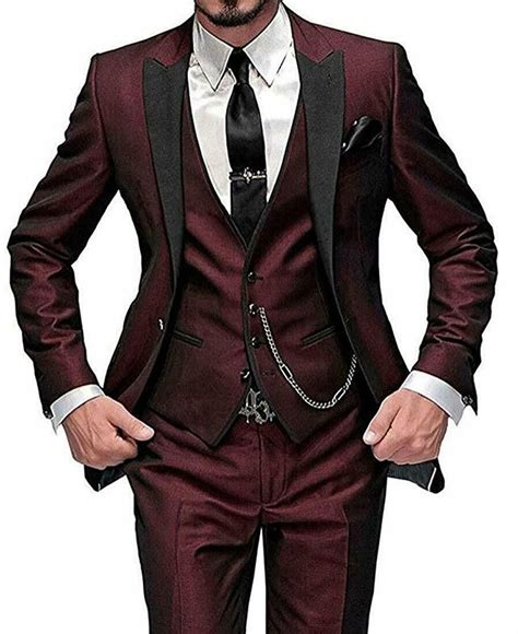 details  burgundy wedding men suits groom tuxedos  button  pieces prom party formal