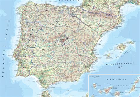 detailed physical map  spain spain detailed physical map vidiani