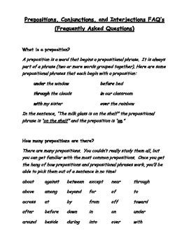 grammar prepositions conjunctions interjections  rib  resources
