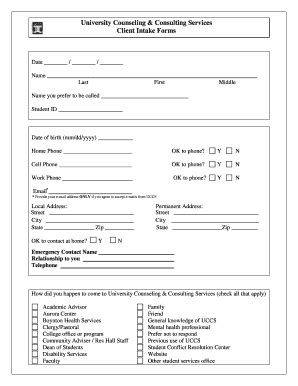 fillable client counseling intake form printable