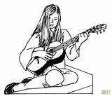 Guitar Coloring Pages Girls Girl Printable Playing Drawing Colouring Plays Play Color Clipart Chicas Clipartbest Supercoloring Kids Silhouettes Comments Library sketch template