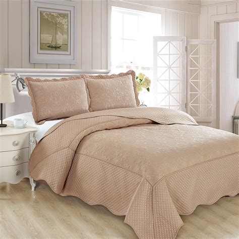 fancy collection pc luxury bedspread coverlet embossed bed cover solid taupe king california