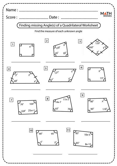 angles  quadrilaterals worksheets math monks