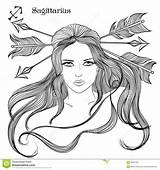 Sagittarius Coloring Girl Astrology Sign Beautiful Zodiac Vector Astrological Illustration Stock Dreamstime Drawings 1300 06kb sketch template