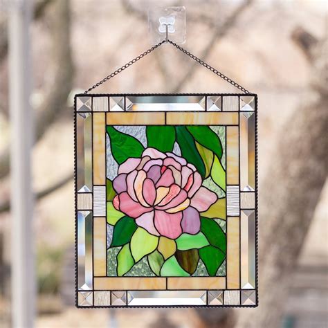 peony window hanging panel of stained glass