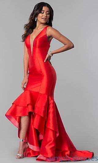 long prom dress with high low hemline red evening dress evening