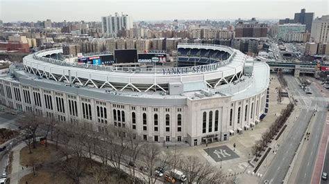 yankee stadium drone aerial  front entrance  york city nyc   hd stock footage