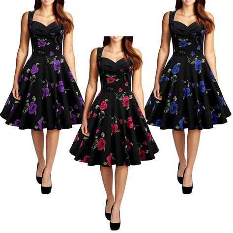 Ladys Vintage Style 1950 S Floral Rockabilly Party Swing Dress New