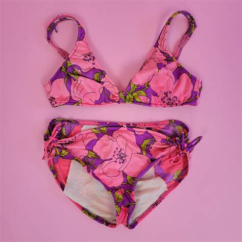 1960s Catalina Bikini Bathing Swim Suit Pink Floral 2… Gem