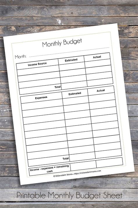 printable monthly budget sheet