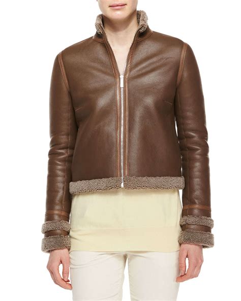 row shearling fur lined leather jacket  brown lyst