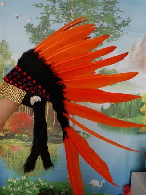 21 Inch Orange Indian Headdress Feather Headdress Indian War Bonnet