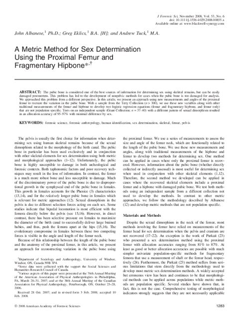 Pdf A Metric Method For Sex Determination Using The Proximal Femur