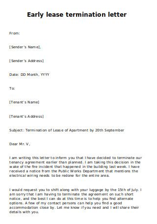 sample lease termination letter  landlord early collection letter