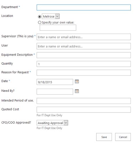equipment request forms  practices